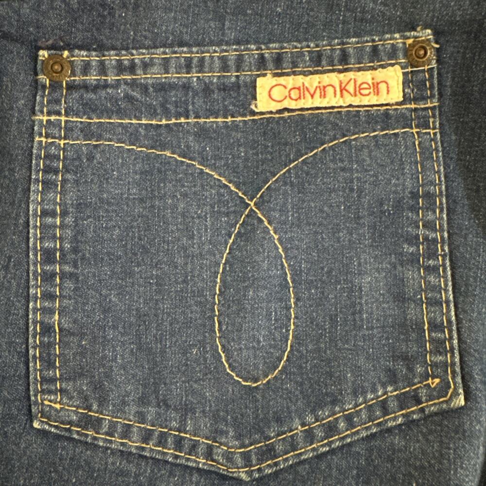 Vintage Calvin Klein Denim Midi Skirt - Size 14 High Waist 5 Pockets 32” Waist - Picture 3 of 4